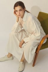 Long Sleeve Cotton Poplin Shirt Dress with Button-Down Front and Gathered Waist Detail