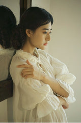 Vestido largo vintage Melissa de lino y algodón con mangas Marie