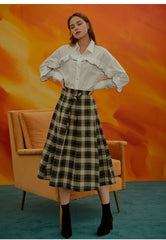 Women's Cotton Poplin Button-Up Shirt with Ruffled Sleeves and Tailored Fit Top