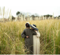 Vestido largo de lino y algodón Morgan con cuello Peter Pan y mangas obispo