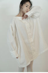 Camisa de manga larga de obispo cruzada de lino y algodón Alisha