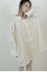 Alisha Linen Cotton Double Breasted Bishop Long Sleeve Shirt