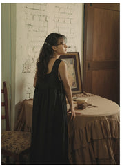 Vestido largo sin mangas de lino y algodón de romero