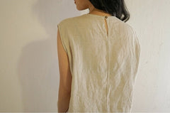 Carla Linen Cotton Ruffle Sleeveless Top