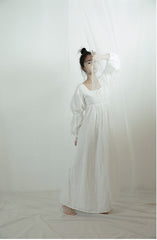 Lorena Linen Cotton Square Neck Lace Up Maxi Dress