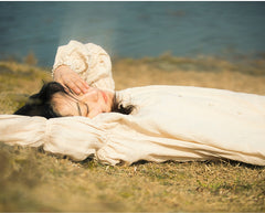 Laura Linen Cotton Square Neck Marie Sleeve Maxi Shirt Dress