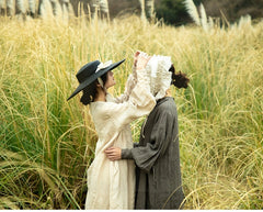 Vestido largo de lino y algodón Morgan con cuello Peter Pan y mangas obispo