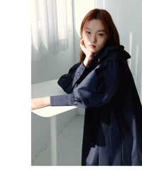 Elegant Puff Sleeve Linen Mini Dress with Ruffle Collar