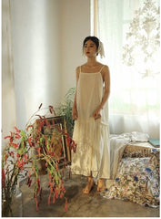 Vestido lencero largo escalonado de lino y algodón Lillian