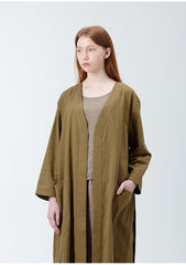 Longline Open-Front Linen Jacket with Belted Waist and Relaxed Fit for Women