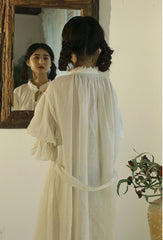 Vestido largo vintage Melissa de lino y algodón con mangas Marie