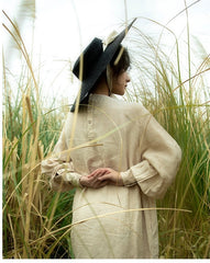 Vestido largo de lino y algodón Morgan con cuello Peter Pan y mangas obispo