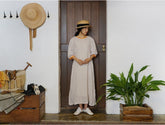 Jessie Linen Cotton Half Puff Sleeve Maxi Dress