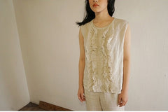 Carla Linen Cotton Ruffle Sleeveless Top