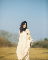 Laura Linen Cotton Square Neck Marie Sleeve Maxi Shirt Dress