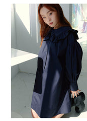 Elegant Puff Sleeve Linen Mini Dress with Ruffle Collar