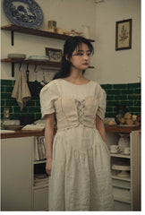 Vestido largo Claire de lino y algodón con mangas abullonadas