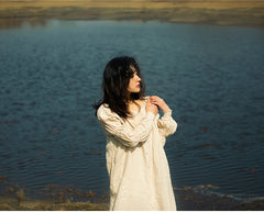 Laura Linen Cotton Square Neck Marie Sleeve Maxi Shirt Dress