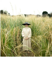 Vestido largo de lino y algodón Morgan con cuello Peter Pan y mangas obispo