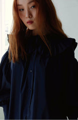 Elegant Puff Sleeve Linen Mini Dress with Ruffle Collar