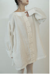 Alisha Linen Cotton Double Breasted Bishop Long Sleeve Shirt