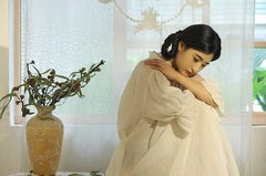 Vestido largo vintage Melissa de lino y algodón con mangas Marie