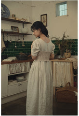 Vestido largo Claire de lino y algodón con mangas abullonadas