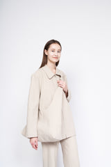 Tailored Linen Blend Blazer with Belted Waist and Wide Lapel – Lightweight Summer Outerwear