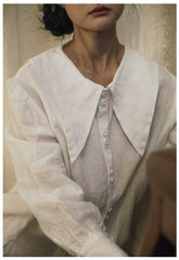 Vestido camisero largo de lino y algodón con cuello grande Trisha