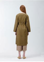Longline Open-Front Linen Jacket with Belted Waist and Relaxed Fit for Women