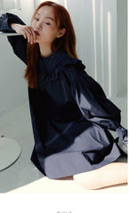 Elegant Puff Sleeve Linen Mini Dress with Ruffle Collar