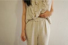 Carla Linen Cotton Ruffle Sleeveless Top