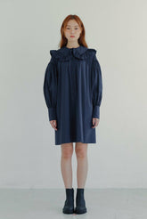 Elegant Puff Sleeve Linen Mini Dress with Ruffle Collar