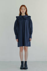 Elegant Puff Sleeve Linen Mini Dress with Ruffle Collar