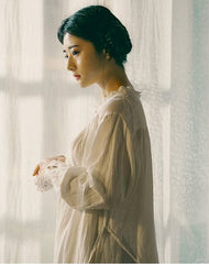 Vestido largo vintage de lino y algodón Tracy