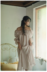 Corinne Linen Cotton Off Shoulder Ruffle Maxi Dress