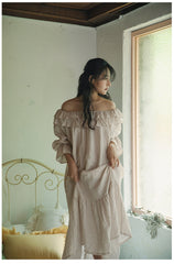 Corinne Linen Cotton Off Shoulder Ruffle Maxi Dress