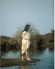 Laura Linen Cotton Square Neck Marie Sleeve Maxi Shirt Dress