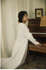 Vestido camisero largo de lino y algodón con cuello grande Trisha