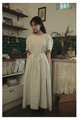 Claire Linen Cotton Puff Sleeves Maxi Dress