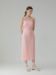 Linen Midi Dress With Square Neckline And Open Back Lace-Up Detail