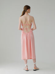 Linen Midi Dress With Square Neckline And Open Back Lace-Up Detail