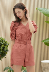 High-Rise Linen Shorts With Pleated Front and Statement Belt Detail