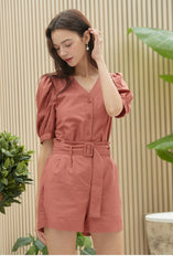 High-Rise Linen Shorts With Pleated Front and Statement Belt Detail