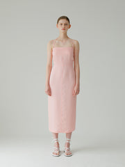 Linen Midi Dress With Square Neckline And Open Back Lace-Up Detail