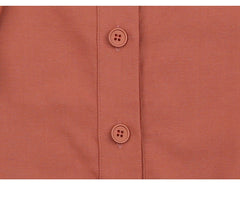 V-neck Puff Sleeve Button-Down Linen Blouse for Women