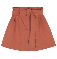 High-Rise Linen Shorts With Pleated Front and Statement Belt Detail