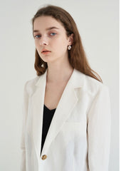 Long-Sleeve Linen Blazer With Tailored Notch Lapels And Button Front For Structured Layering