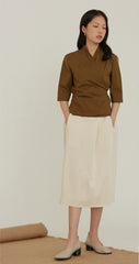Tailored Linen Blouse With Half Sleeves And Waist Tie For Elevated Everyday Styling