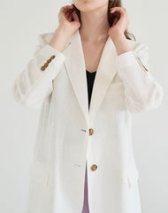 Long-Sleeve Linen Blazer With Tailored Notch Lapels And Button Front For Structured Layering